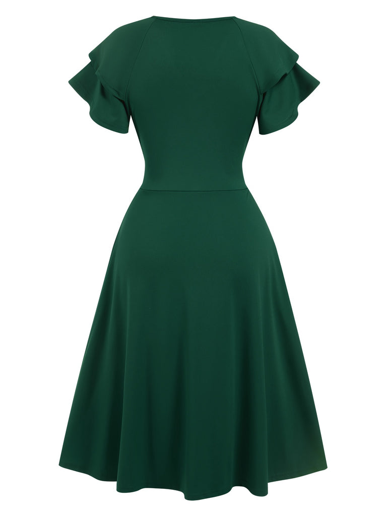 1940s Solid Double Sleeves V-Neck Dress, vintage dress, retro fashion - perfect for women who love vintage and retro fashion