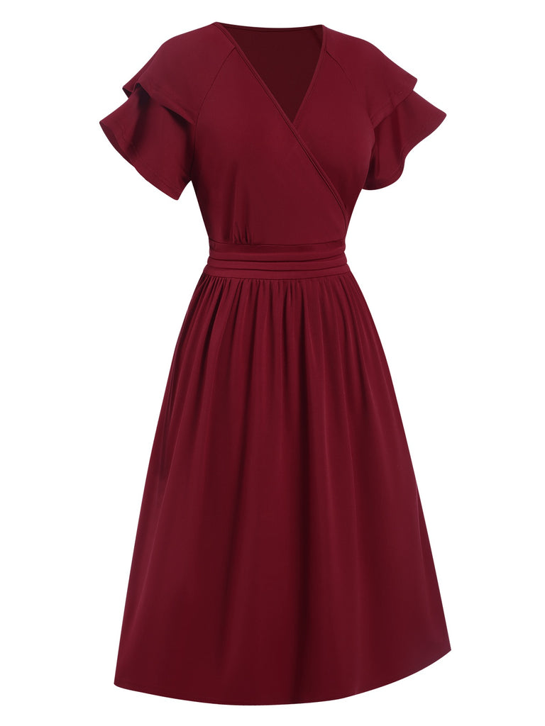 1940s Solid Double Sleeves V-Neck Dress, vintage dress, retro fashion - perfect for women who love vintage and retro fashion