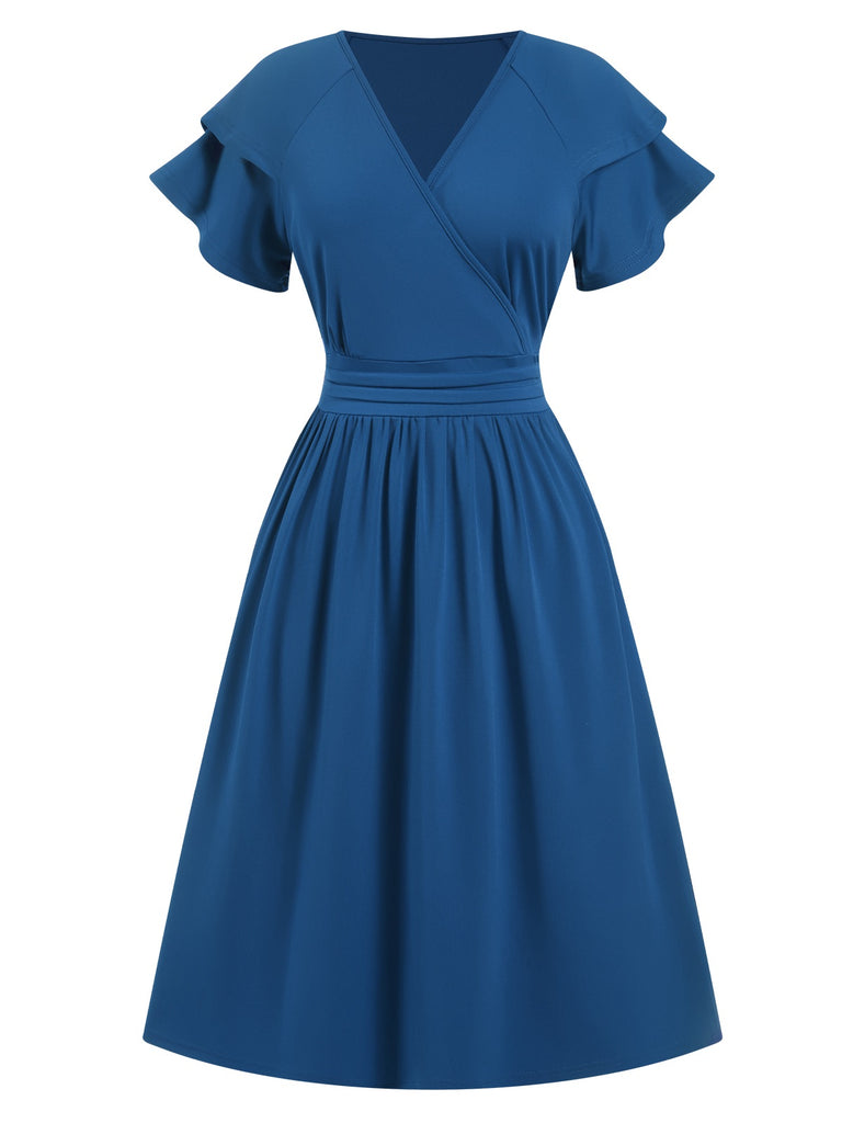 1940s Solid Double Sleeves V-Neck Dress, vintage dress, retro fashion - perfect for women who love vintage and retro fashion