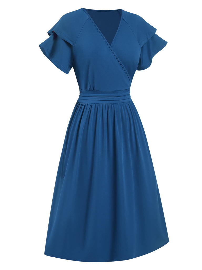 1940s Solid Double Sleeves V-Neck Dress, vintage dress, retro fashion - perfect for women who love vintage and retro fashion