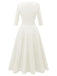 1940s Solid Fit Bow 3/4 Sleeves Swing Dress - vintage dress, retro fashion, rockabilly