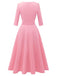 1940s Solid Fit Bow 3/4 Sleeves Swing Dress - vintage dress, retro fashion, rockabilly