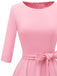 1940s Solid Fit Bow 3/4 Sleeves Swing Dress - vintage dress, retro fashion, rockabilly
