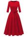 1940s Solid Fit Bow 3/4 Sleeves Swing Dress - vintage dress, retro fashion, rockabilly