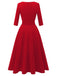 1940s Solid Fit Bow 3/4 Sleeves Swing Dress - vintage dress, retro fashion, rockabilly