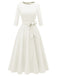 1940s Solid Fit Bow 3/4 Sleeves Swing Dress - vintage dress, retro fashion, rockabilly