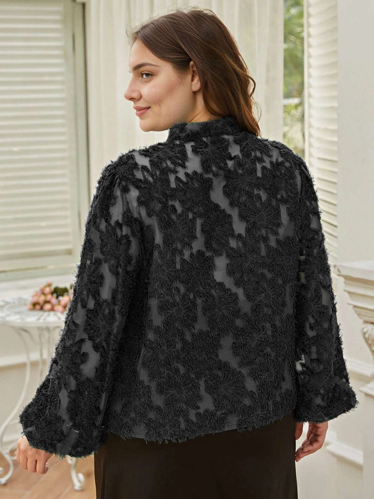 This 1940s Solid Floral Jacquard Tie Neck Blouse brings 1940s soul to her everyday