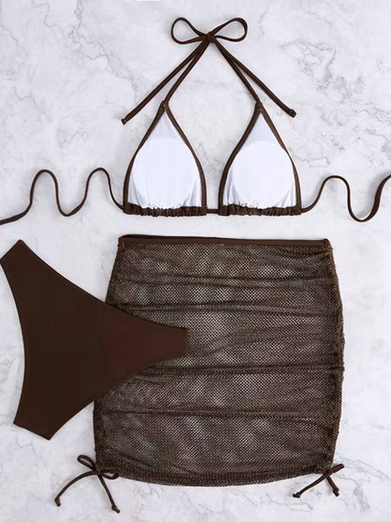 1940s Solid Halter Bikini Set & Crochet Cover-Up - vintage swimwear, retro swimsuit, pin-up style for vintage lovers