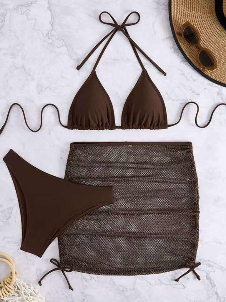 1940s Solid Halter Bikini Set & Crochet Cover-Up | vintage swimwear, retro swimsuit, pin-up style - perfect for retro fashion enthusiasts