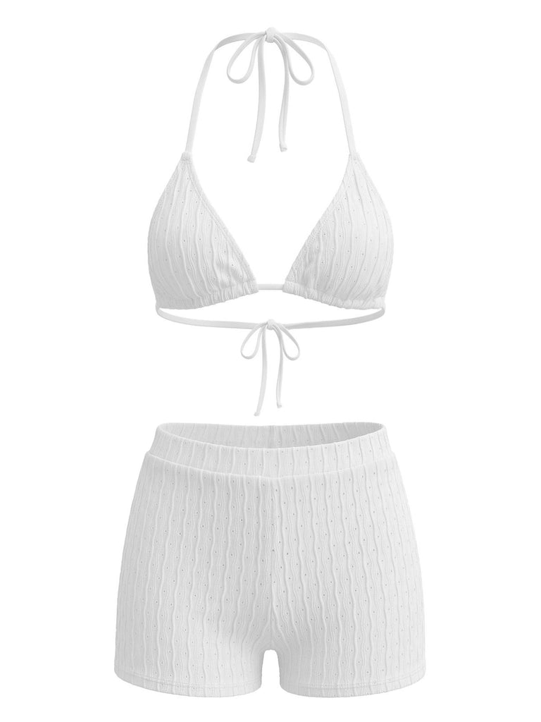 1940s Halter Triangle Textured Bikini Set 8