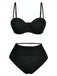 1940s Solid High-Waisted Ruched Bikini Set - vintage fashion, retro style