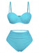 1940s Solid High-Waisted Ruched Bikini Set - vintage fashion, retro style
