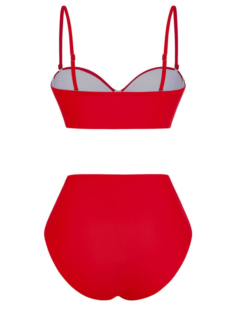 1940s Solid High-Waisted Ruched Bikini Set - vintage fashion, retro style