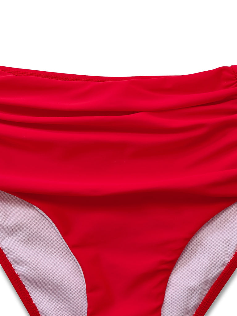 1940s Solid High-Waisted Ruched Bikini Set - vintage fashion, retro style