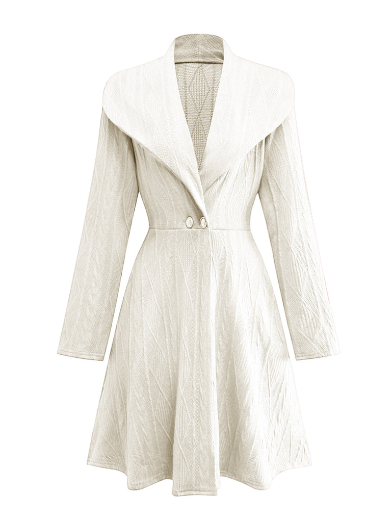 1940s Solid Knitted Big V-Neck Button Dress - vintage dress, retro fashion