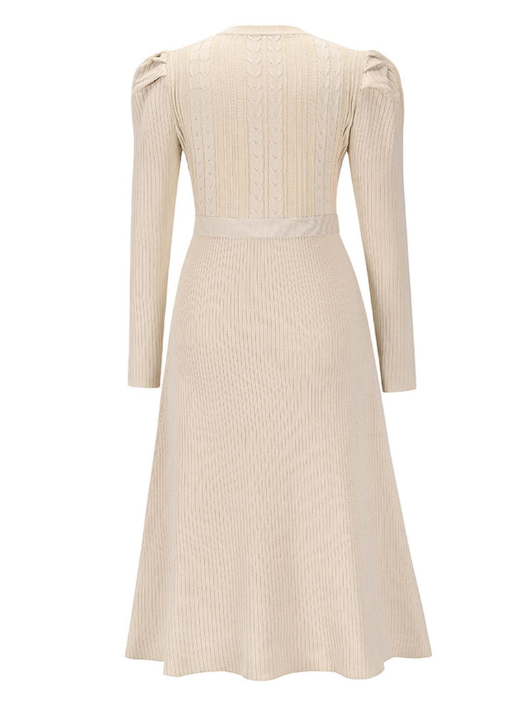 1940s Solid Knitted Lantern A-line Belt Dress: timeless style reimagined