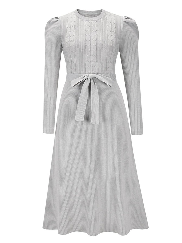 1940s Solid Knitted Lantern A-line Belt Dress — vintage elegance for the modern woman
