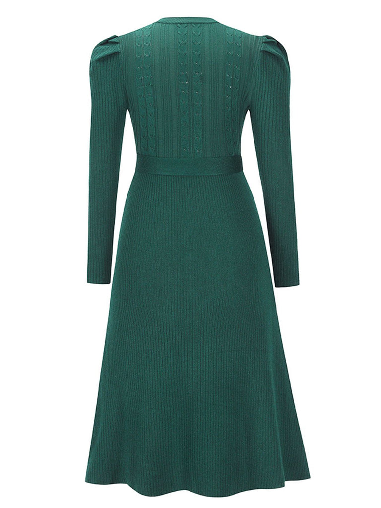 1940s Solid Knitted Lantern A-line Belt Dress: timeless style reimagined