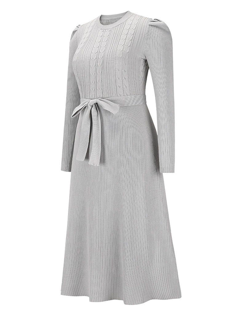1940s Solid Knitted Lantern A-line Belt Dress — vintage elegance for the modern woman