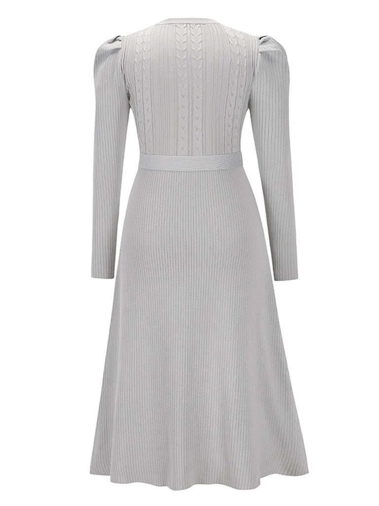 1940s Solid Knitted Lantern A-line Belt Dress: timeless style reimagined