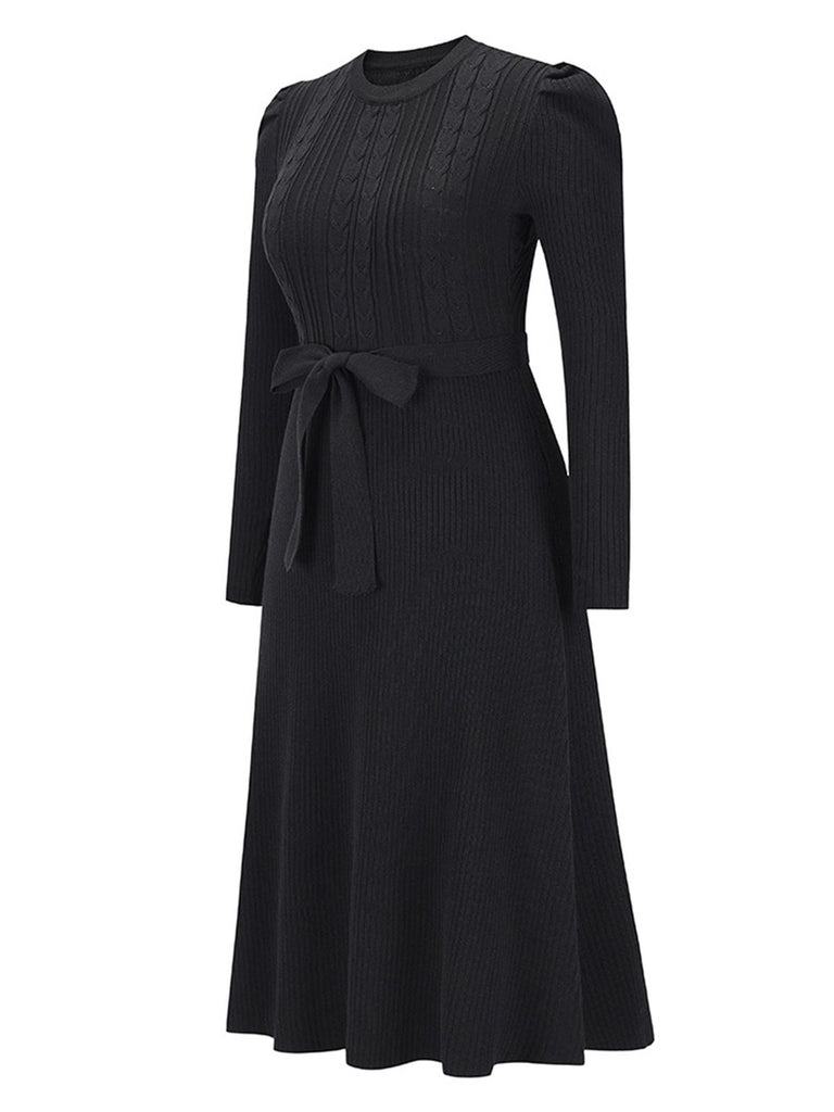 1940s Solid Knitted Lantern A-line Belt Dress: timeless style reimagined