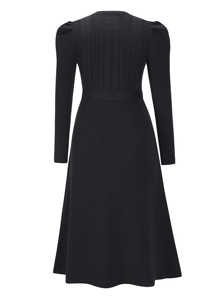 1940s Solid Knitted Lantern A-line Belt Dress: timeless style reimagined