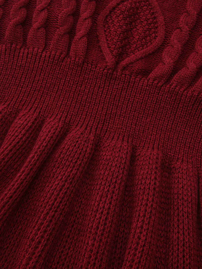 1940s Solid Knitted Lantern Sleeve Sweater Dress - vintage dress, retro fashion