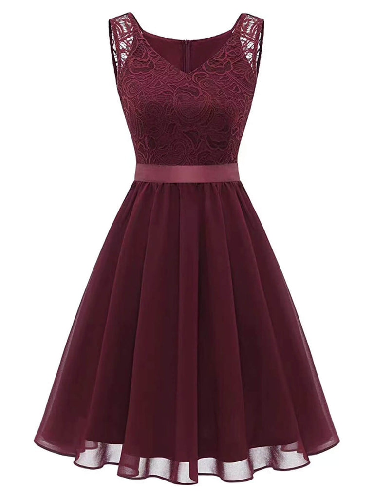 1940s Solid Lace Chiffon Patchwork Dress, vintage dress, retro fashion, lace detail - perfect for women who love vintage and retro fashion