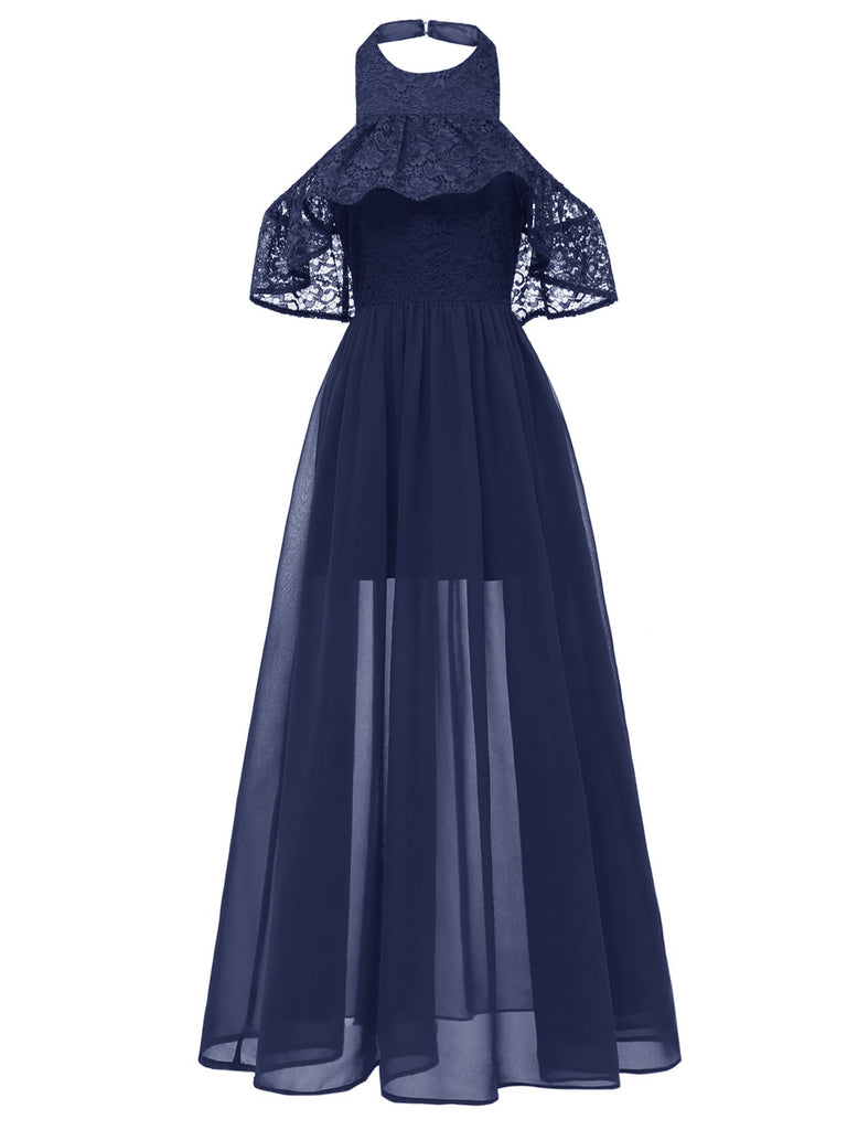 1940s Solid Lace Cold-Shoulder Long Dress — the kind of 1940s dress that makes strangers smile