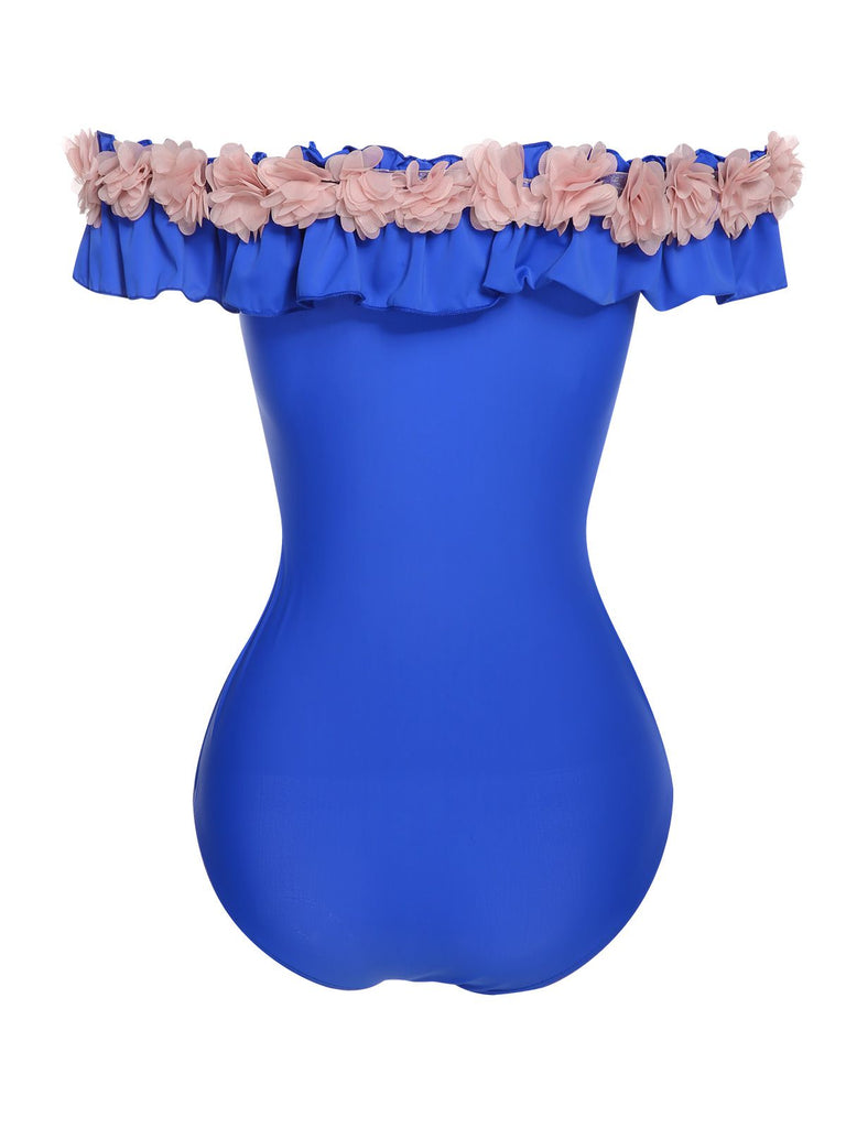 1940s Solid Petal Patchwork One Shoulder Swimsuit, vintage swimsuit, pin-up swimwear - perfect for women who love vintage and retro fashion