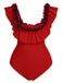 This 1940s Solid Petal Patchwork One Shoulder Swimsuit carries 1940s vacation dreams in every stitch
