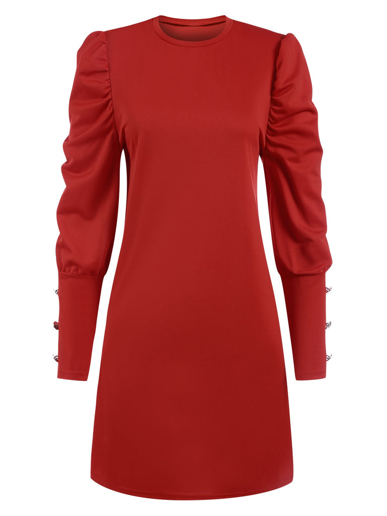 1940s Solid Pleated Gigot Sleeves Dress — a 1940s silhouette that turns sidewalks into runways