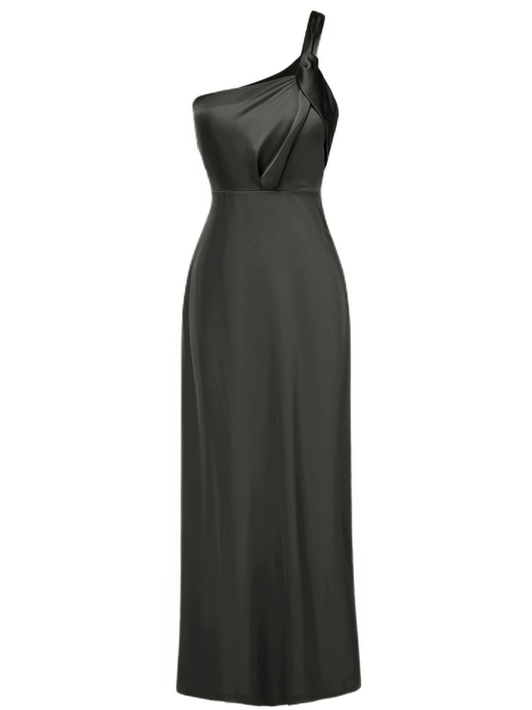 1940s Solid Satin One-Shoulder Dress - vintage dress, retro fashion