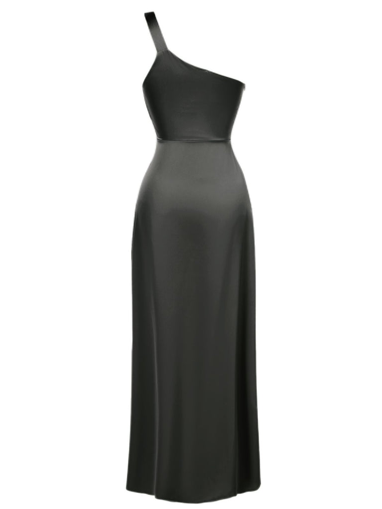 1940s Solid Satin One-Shoulder Dress - vintage dress, retro fashion