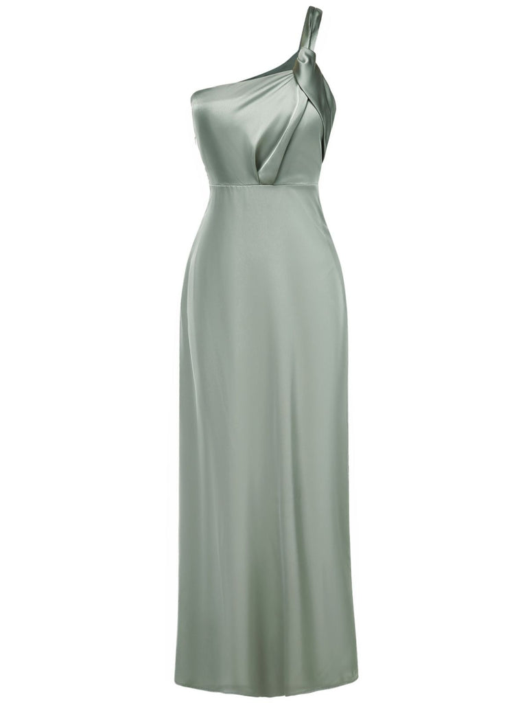 1940s Solid Satin One-Shoulder Dress - vintage dress, retro fashion
