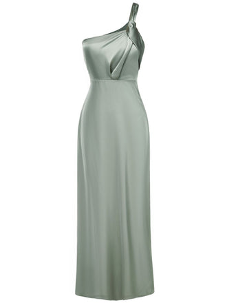 1940s Solid Satin One-Shoulder Dress - vintage dress, retro fashion