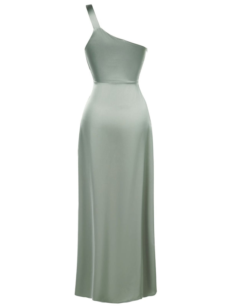 1940s Solid Satin One-Shoulder Dress - vintage dress, retro fashion