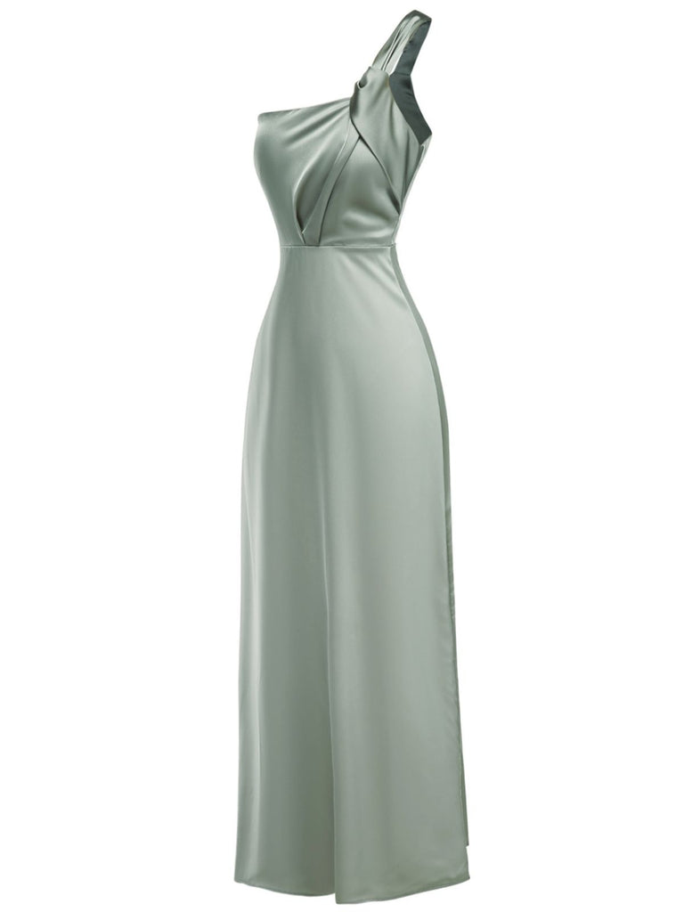 1940s Solid Satin One-Shoulder Dress - vintage dress, retro fashion