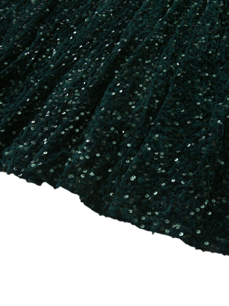 Dark 1940s Solid Sequins Long Sleeve Maxi Dress - vintage dress, retro fashion