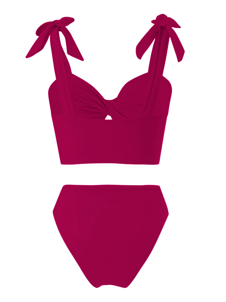 1940s Solid Shoulder Tie Hollow Swimsuit & Cove-Up — because 1940s glamour never goes out of style