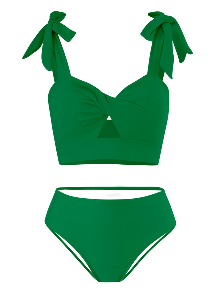 1940s Solid Shoulder Tie Hollow Swimsuit & Cove-Up — because 1940s glamour never goes out of style