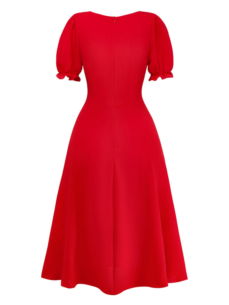 1940s Solid Single-Breasted Empire Waist Dress - vintage dress, retro fashion