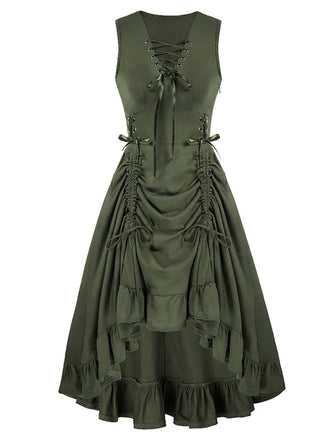 1940s Solid Sleeveless Drawstring Lace-Up Dress - vintage dress, retro fashion