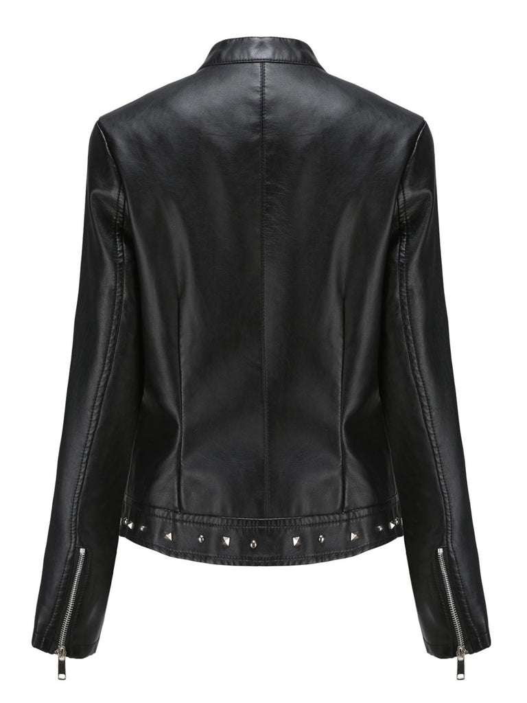1940s Solid Studded Stand Collar Leather Jacket - vintage fashion, retro style
