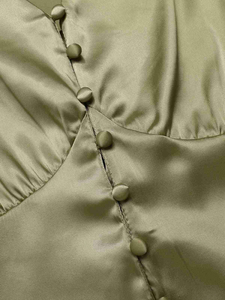 1940s Solid V-Neck Faux Satin Button Dress, vintage dress, retro fashion - perfect for women who love vintage and retro fashion