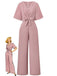 1940s Solid V-Neck Tie Short Sleeve Jumpsuit - vintage jumpsuit, retro fashion
