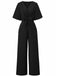 1940s Solid V-Neck Tie Short Sleeve Jumpsuit - vintage jumpsuit, retro fashion