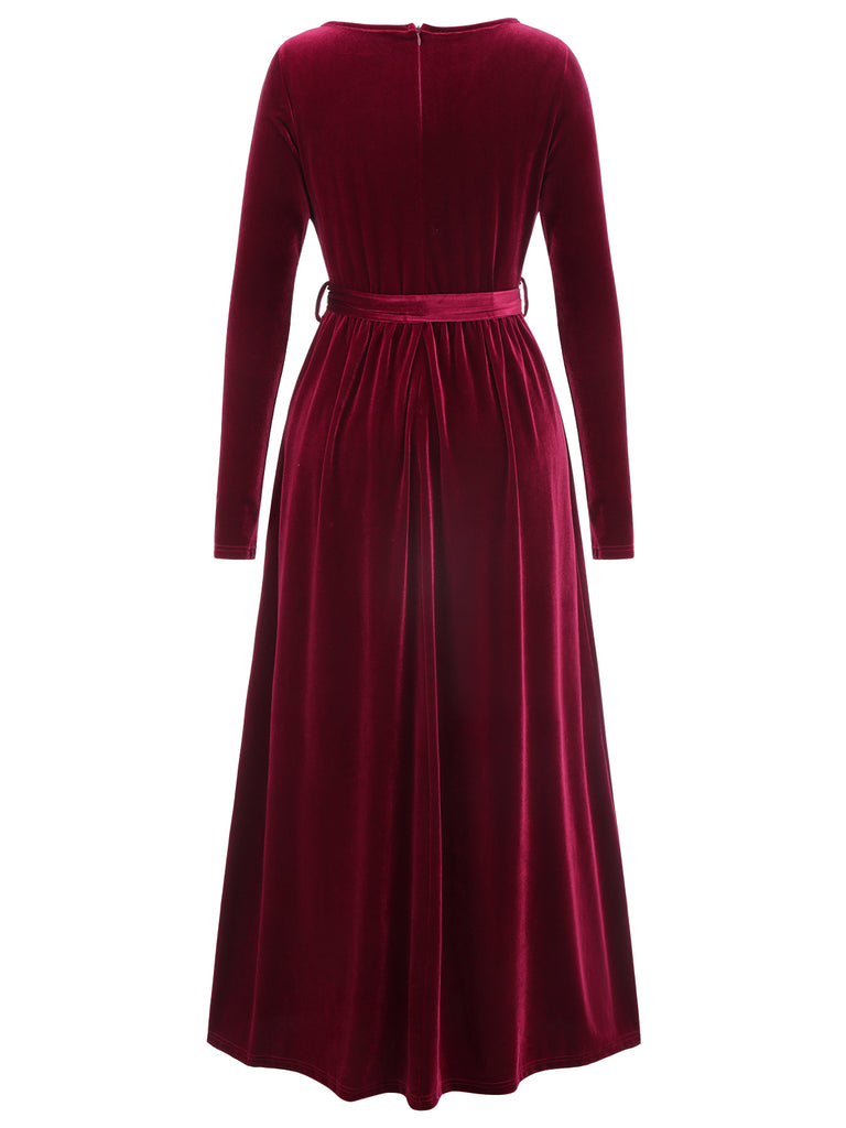 1940s Solid Velvet Belt Long Dress — vintage elegance for the modern woman
