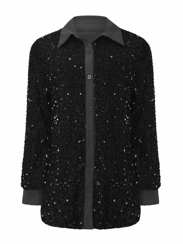 1940s Solid Velvet Sequined Lapel Blouse - vintage fashion, retro style