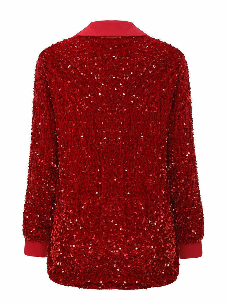 1940s Solid Velvet Sequined Lapel Blouse - vintage fashion, retro style